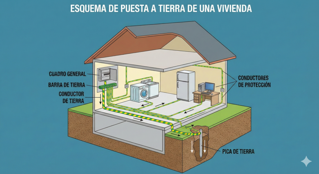 Alt="esquema de puesta a tierra de una vivienda"
