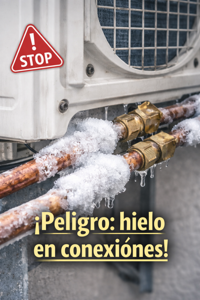 Alt="Hielo en conexiones frigorificas"